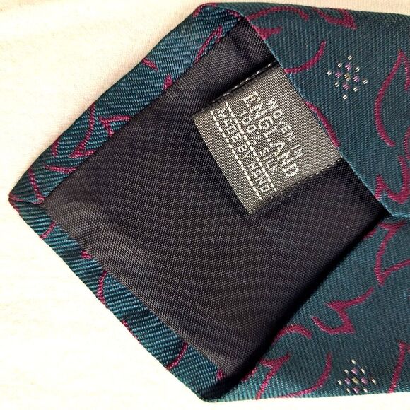 Britches of Georgetowne Slim Silk Tie - Geometric Pattern Green Maroon Vintage - Picture 5 of 7